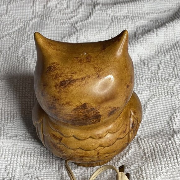 Vtg Groovy Green Eyes Ceramic Owl Bird Small Table Night Light Lamp 6.5” As Is - Picture 4 of 7